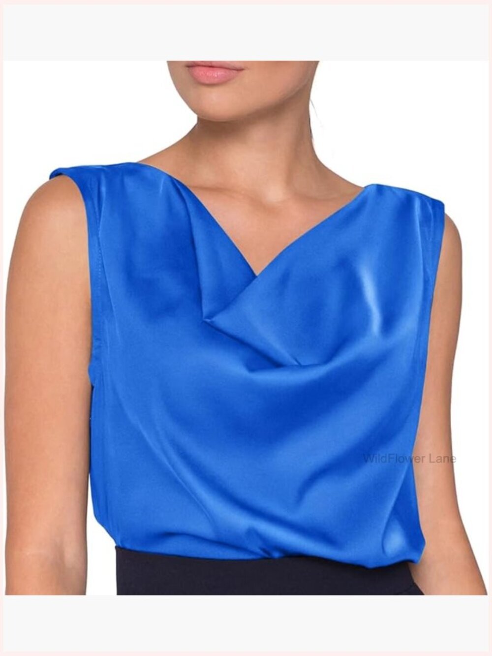Silk Satin Cowl Neck Tank Top Sleeveless Cami Blouse Summer Casual